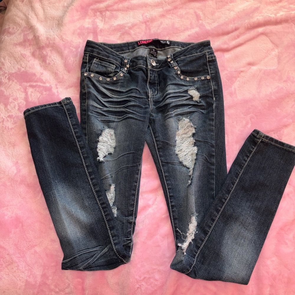 London Midnight Blue Ripped Skinny Jeans